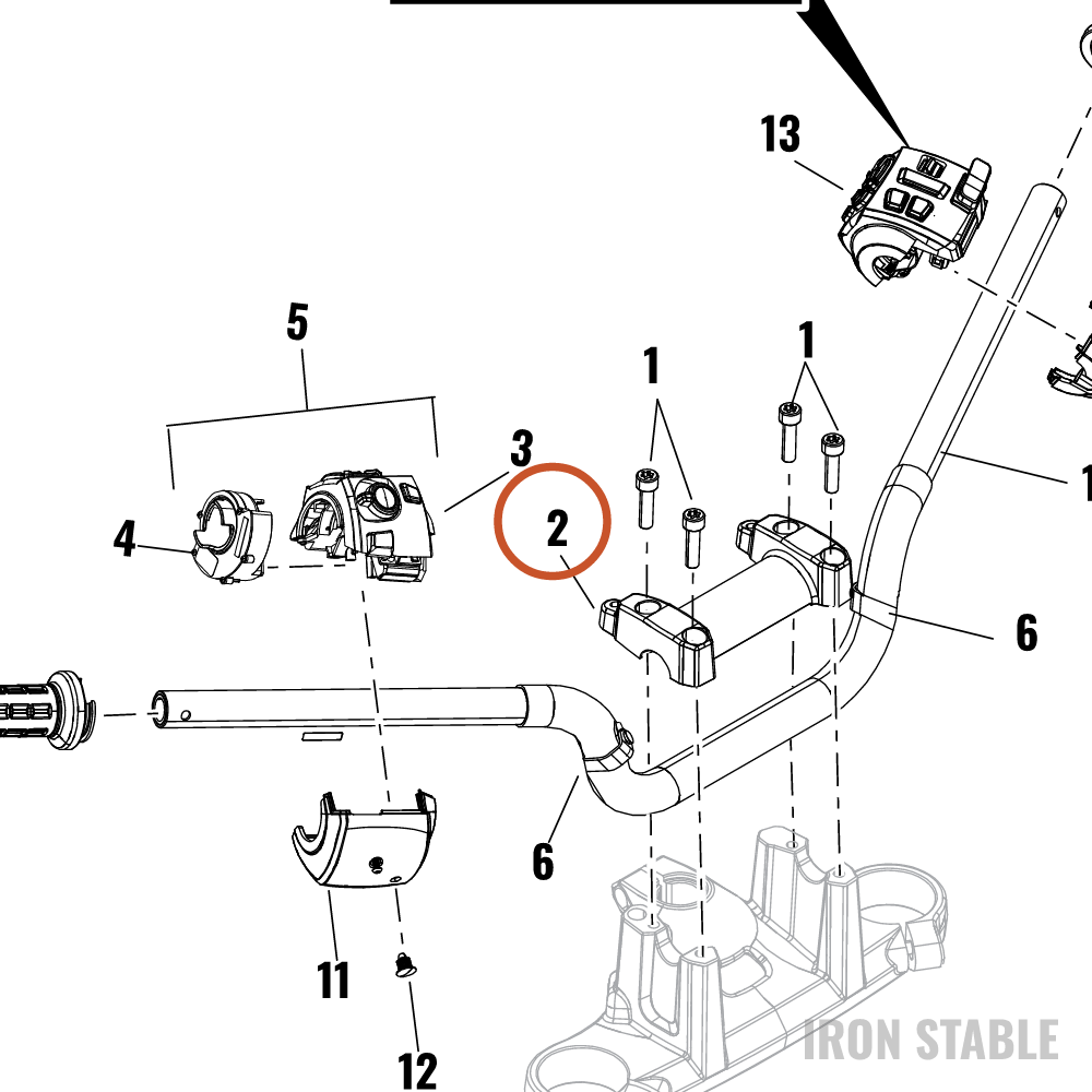 Harley-Davidson Clamp, Upr H-Bar, Mach