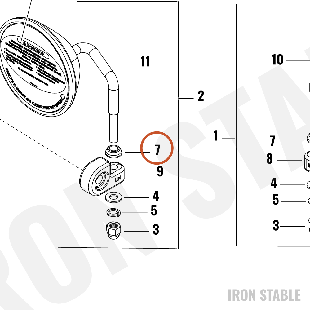 Harley-Davidson Mirror, Low Bar End, Rh
