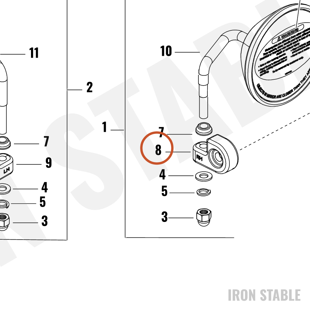 Harley-Davidson Mirror, Low Bar End, Rh