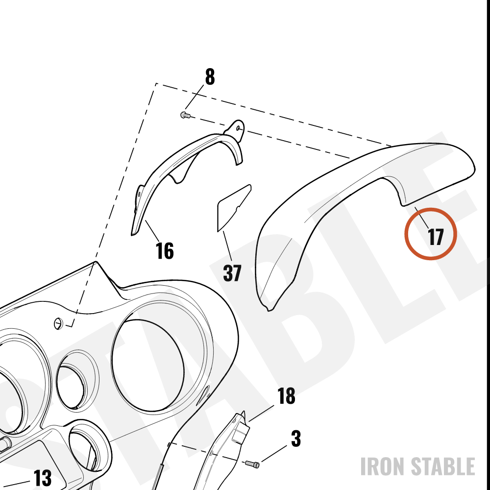 Harley-Davidson Dash Pad, Lthr Wrap'd, Inr Frng