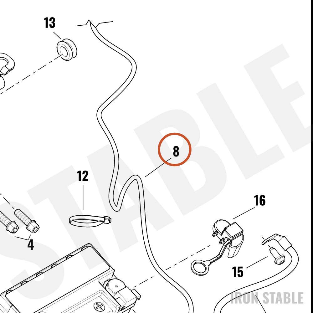 Harley-Davidson Cable, Pos Bat, To Solenoid