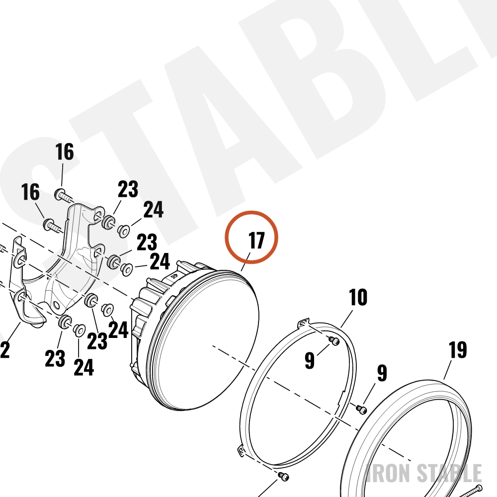 Harley-Davidson Headlight, 7in Rnd Refl Led, Ch