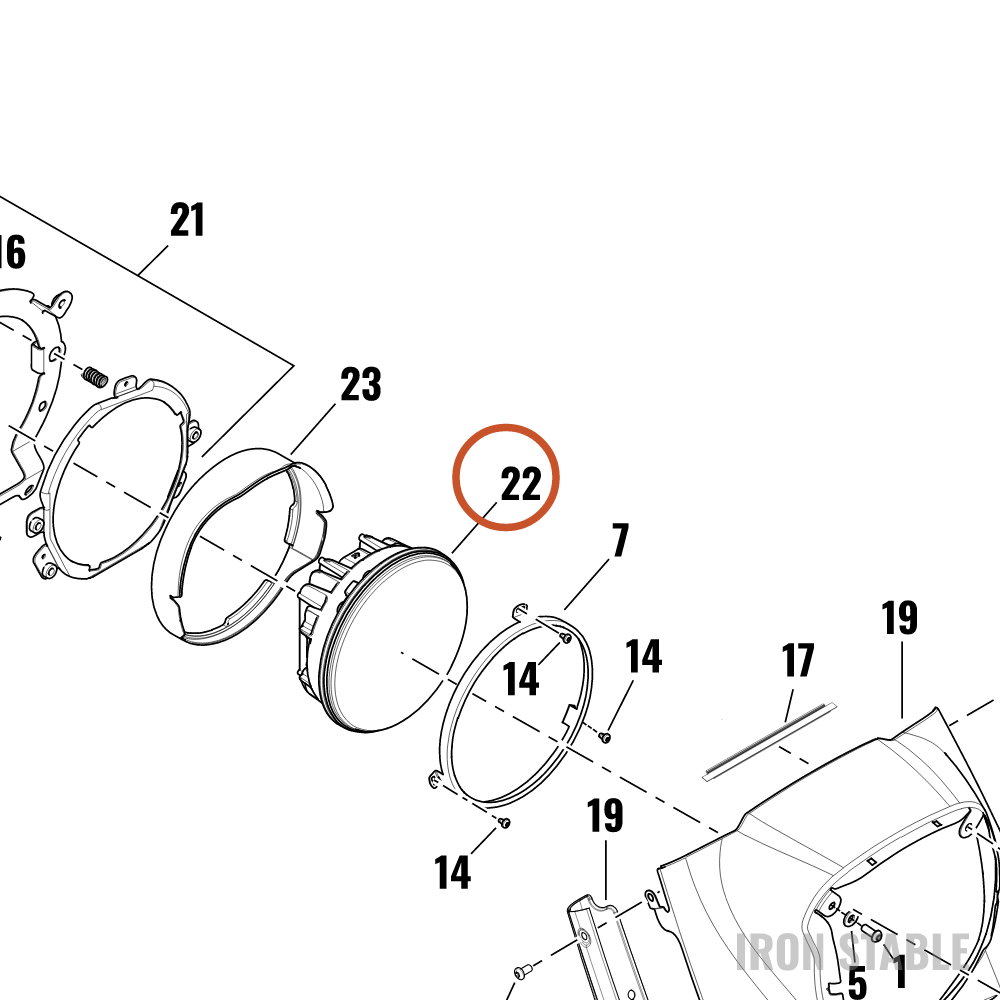 Harley-Davidson Headlight, 7in Rnd Refl Led, Blk