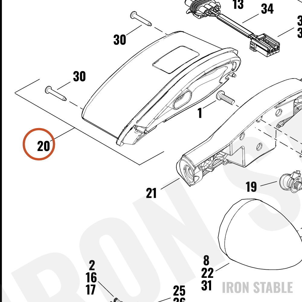 Harley-Davidson Taillight, Assembly, Smkd, R/W Led, W/L