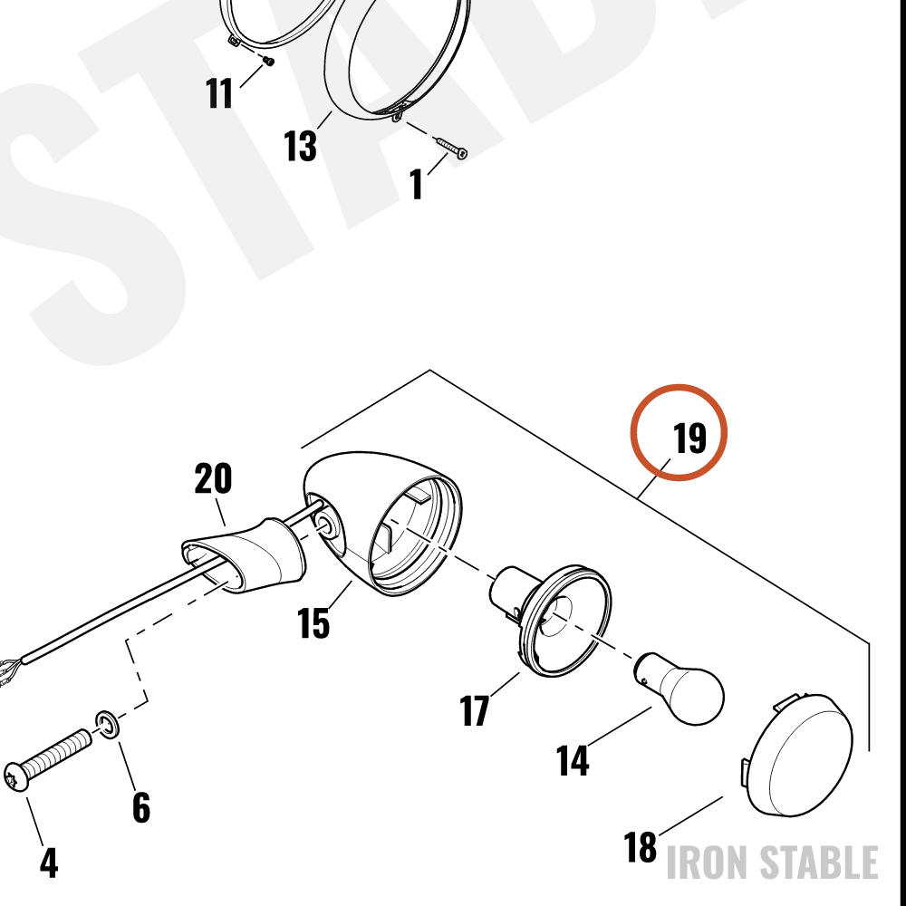 Harley-Davidson Turnsignal, Assembly, Front, Gblk