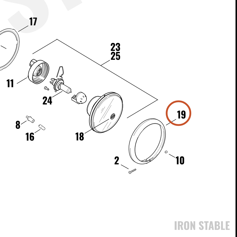 Harley-Davidson Bezel, Hdlamp, Satin Chrome