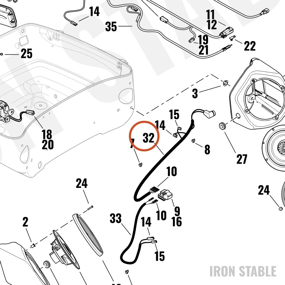 Harley-Davidson Wire Harness, Speaker Pod, Lef