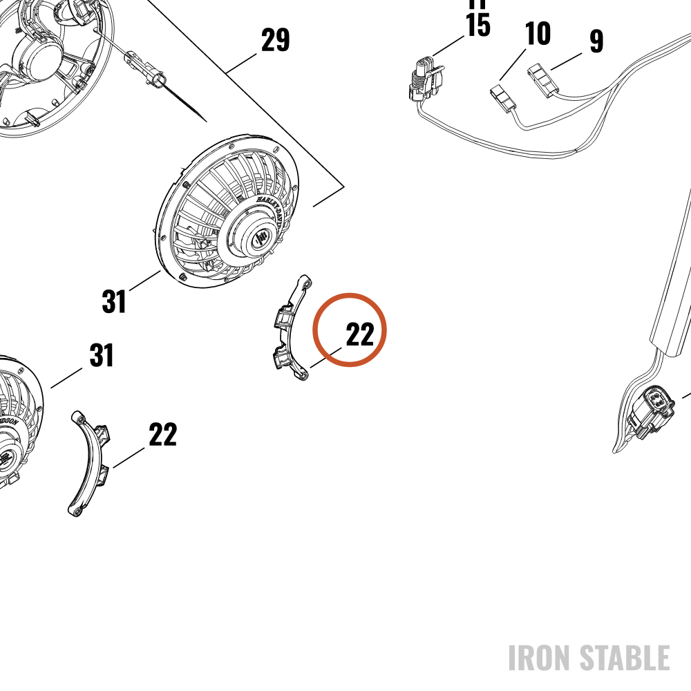 Harley-Davidson Bracket, Elec Mt, Speaker Retainer