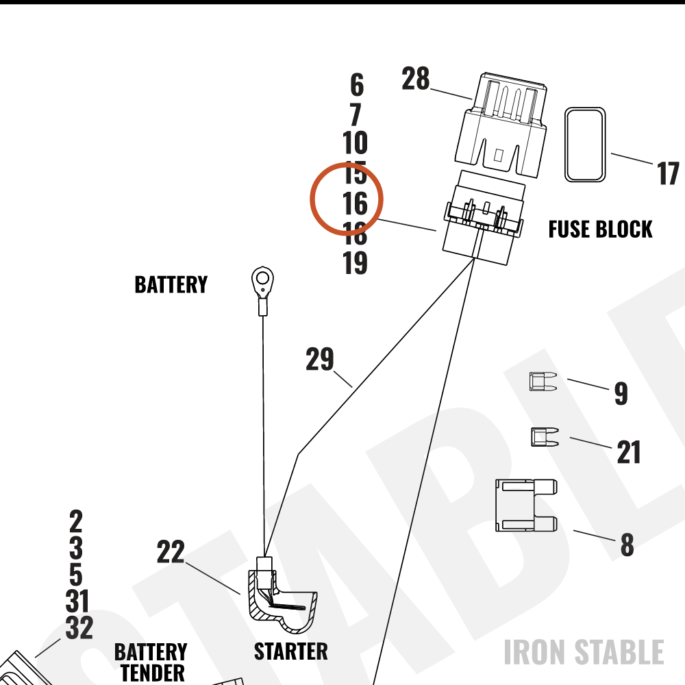 Harley-Davidson Block, Fuse/Rly, Secondary Lock
