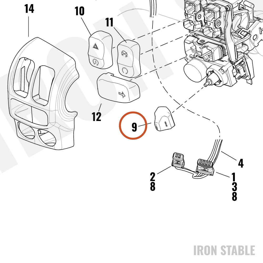 Harley-Davidson 3-Way Key Cap, Front/Rr Lites, Pol
