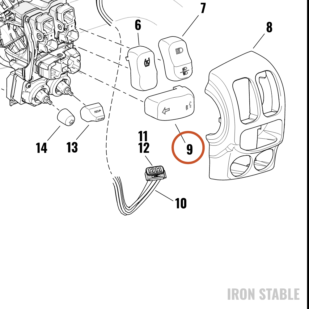 Harley-Davidson Hand Cont/Swgr, Lh, Ts, Key Cap