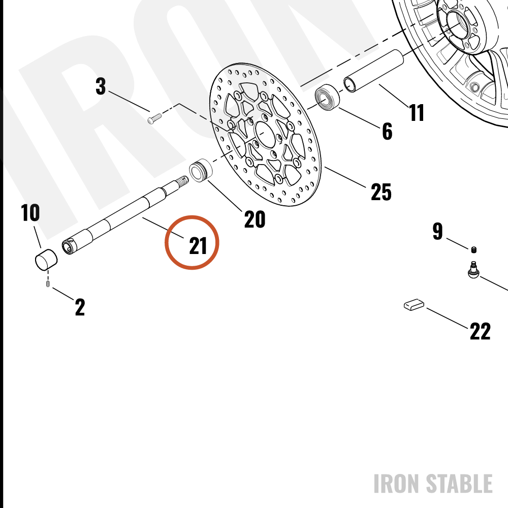 Harley-Davidson Axle, Front, W/Cross Holes