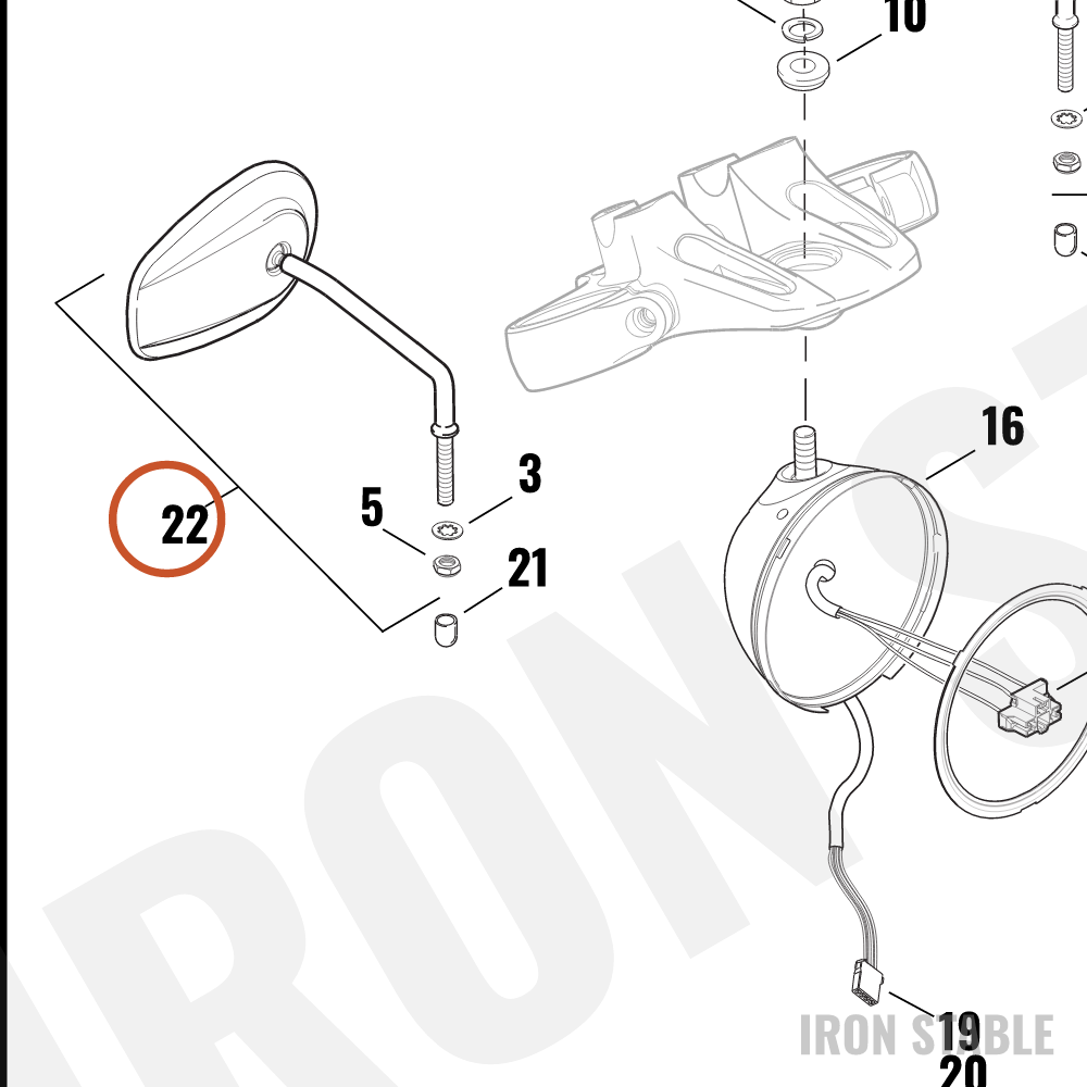 Harley-Davidson Kit-Mirror, Rh/Short-Cnvx, Black