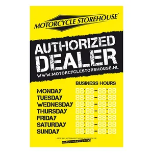 MCS Motorcycle storehouse, ''business hours'' decal