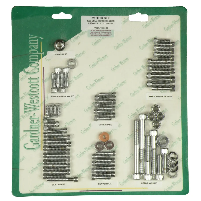 Gardner-Westcott Motor screw sets, chrome allen