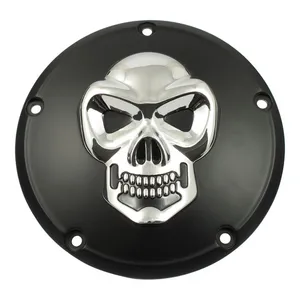 MCS Skull derby cover 5-hole. Black & Chrome