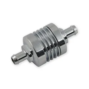 MCS Fuel filter ribbed for 3/8" fuel hose. Chrome