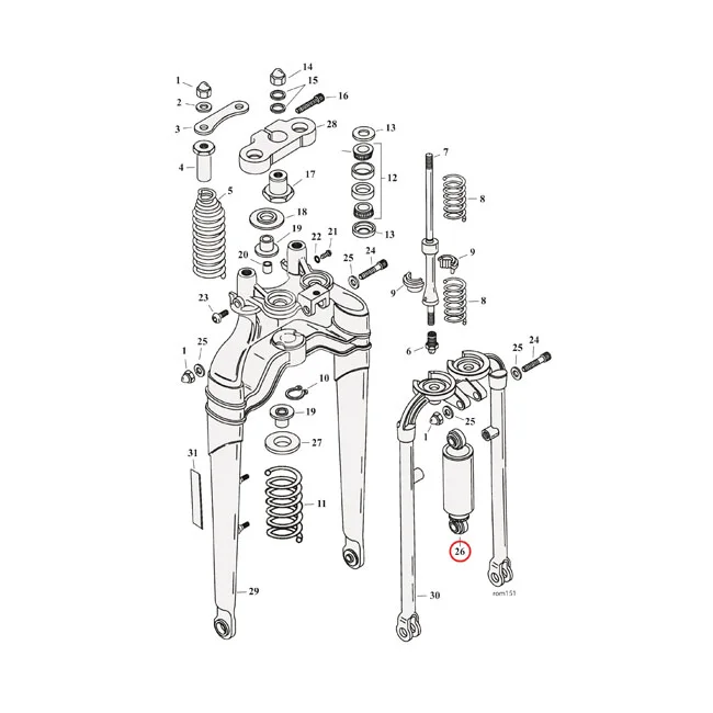 MCS Softail springer shock absorber, front. Chrome - 54484-97
