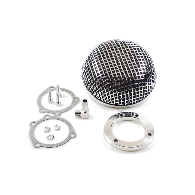 MCS Breather style air cleaner assembly, round. Chrome - 509311