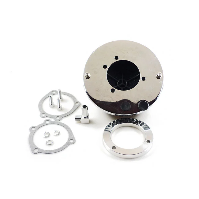 MCS Breather style air cleaner assembly, round. Chrome - 509311