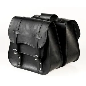 MCS MCS, reinforced rigid leather saddlebag set. Throw-over