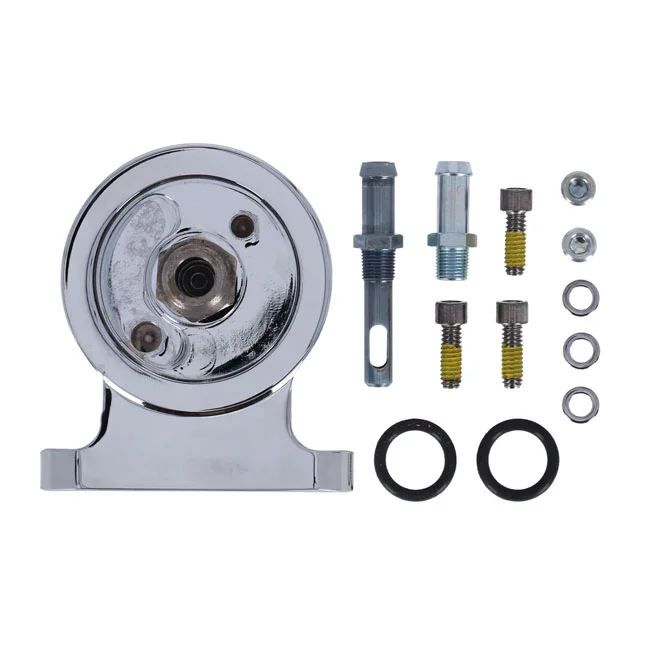 S&S Twin Cam billet oil filter mount kit. Chrome
