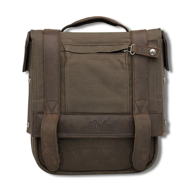 Burly Voyager saddlebag. Dark Oak canvas