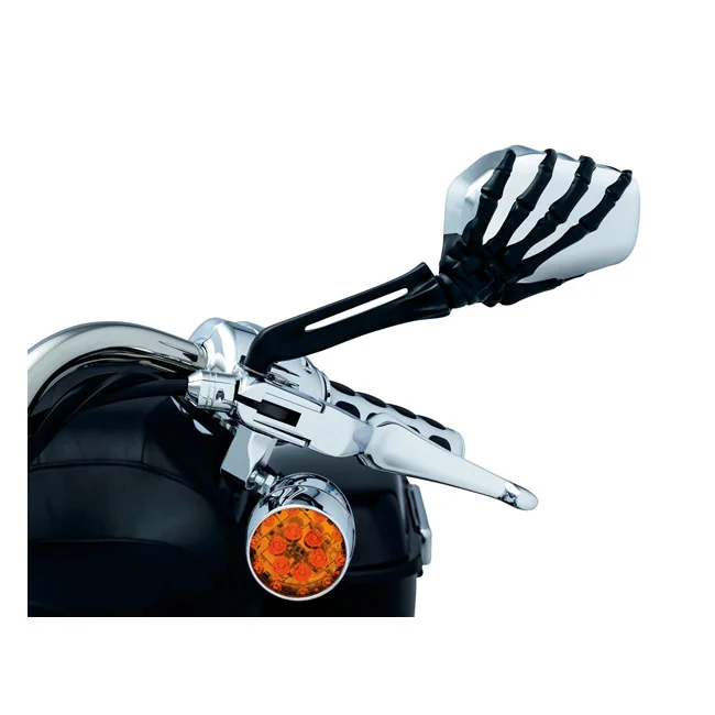 Kuryakyn Skeleton-hand mirror set. Black hand, chrome head