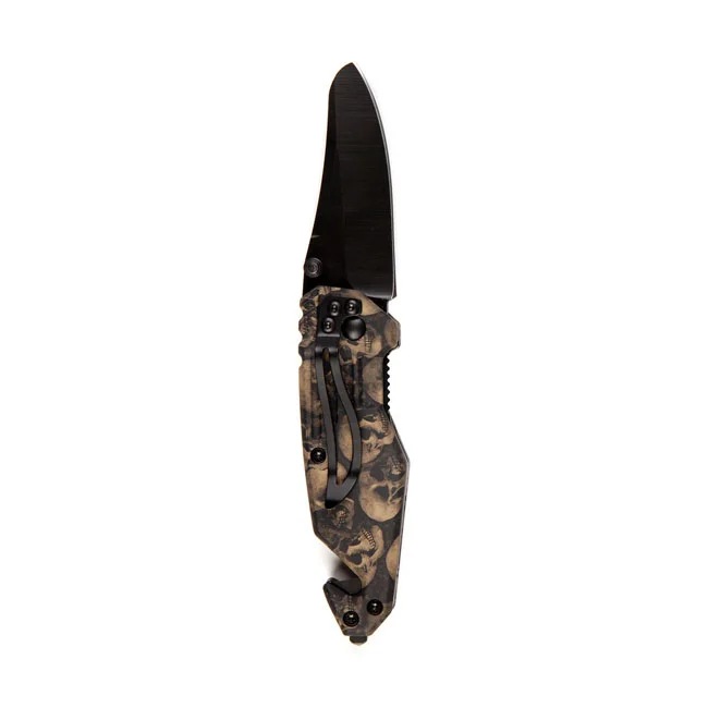 Army Surplus Knife skull & clip small black brown