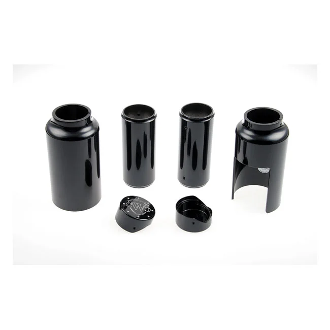 Cult-Werk 6-piece fork tube cover kit. Gloss black. Logo
