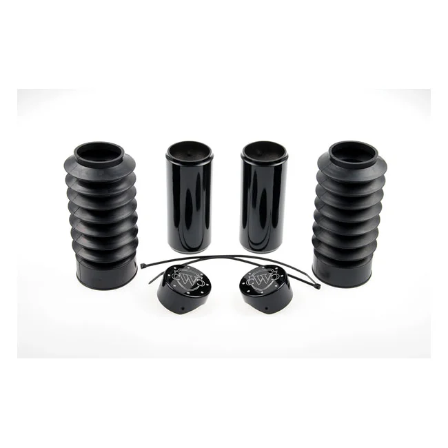 Cult-Werk 6-piece fork tube cover kit. Gloss black. Logo