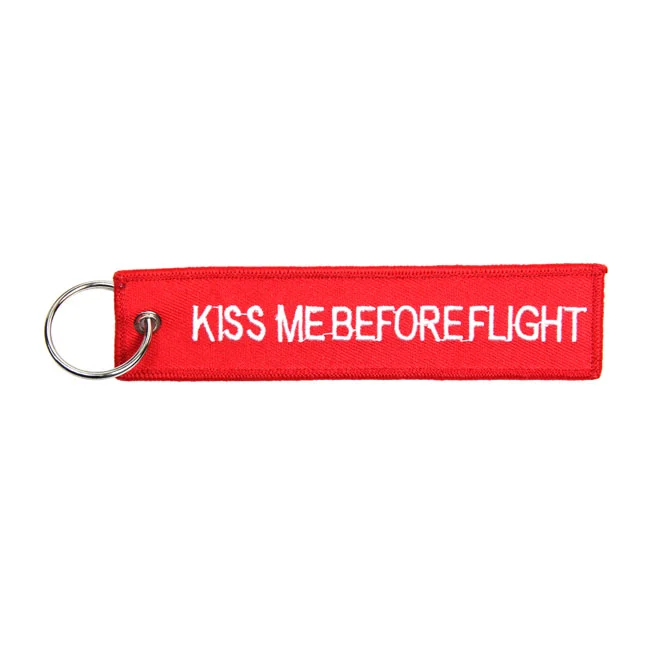 Army Surplus Kiss Me Before Flight keychain red