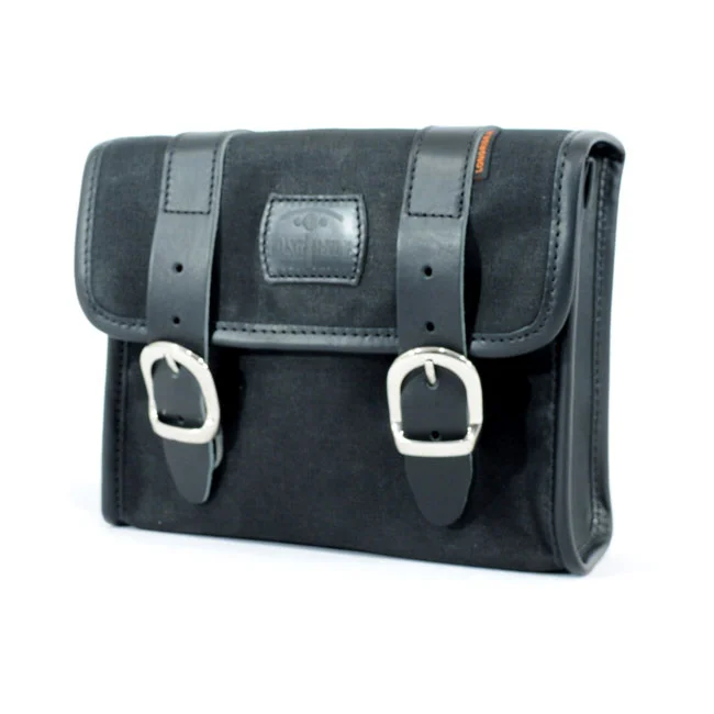 Longride ''Mini'' waxed cotton saddlebag. Black