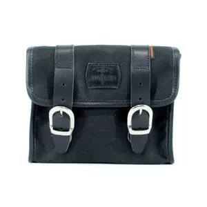 Longride Longride, ''Mini'' waxed cotton saddlebag. Black
