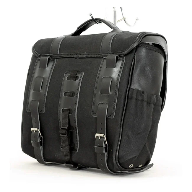 Longride ''Classic'''' waxed cotton saddlebag. Black