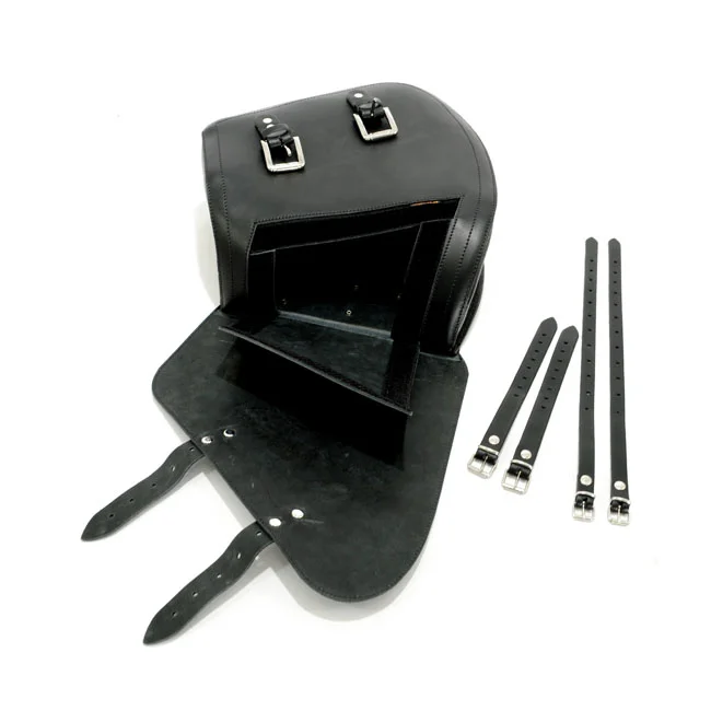 Longride Swingarm bag. Smooth, black leather. 7 liter