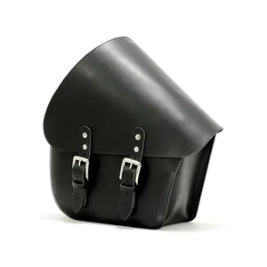Longride Longride, swingarm bag. Smooth, black leather. 7 liter