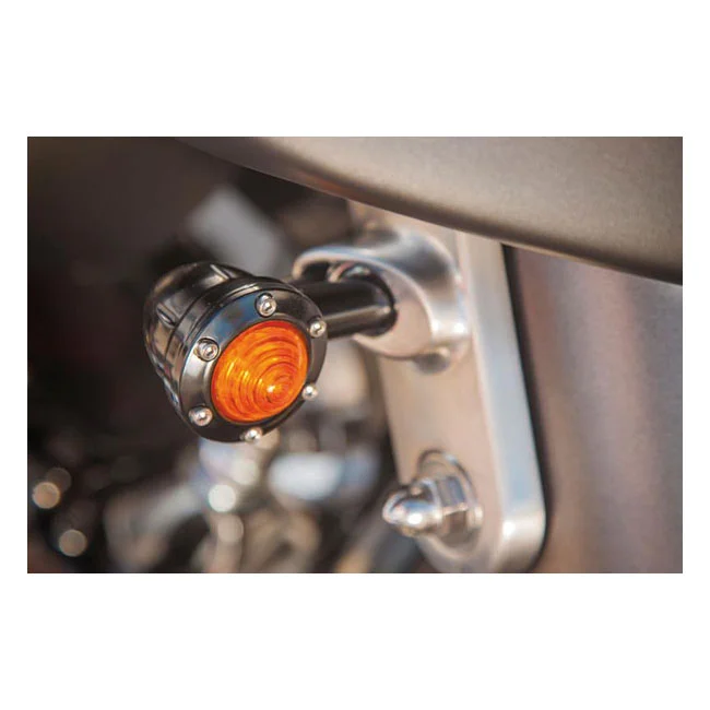 Roland Sands Design RSD, Tracker turn signal set. Black, amber lens