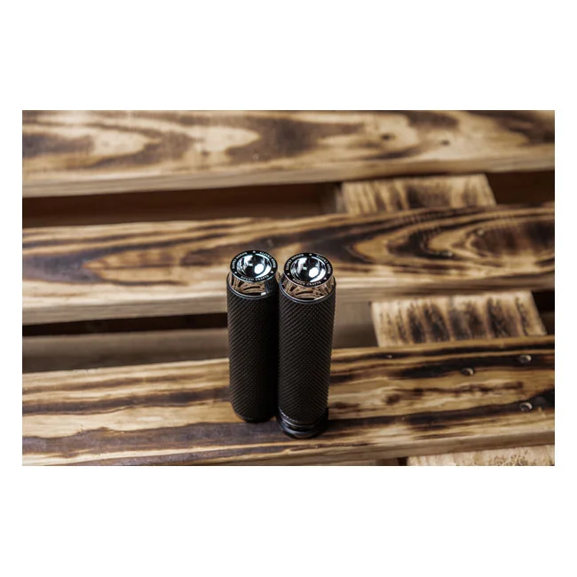Rough Crafts Crafts, knurled rubber handlebar grips. Chrome