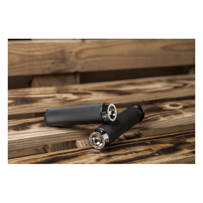 Rough Crafts Crafts, knurled rubber handlebar grips. Chrome