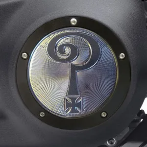 Indian Larry Motorcycles Indian Larry, ''Question Mark'' derby cover. Matte black/clear