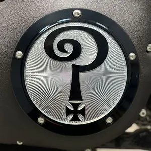 Indian Larry Motorcycles Indian Larry, ''Question Mark'' derby cover. Gloss black/clear
