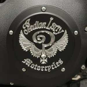 Indian Larry Motorcycles Indian Larry, ''Indian Larry'' logo derby cover. Matte black