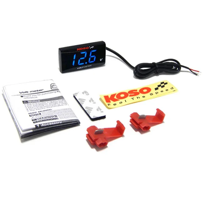 Koso Super-Slim digital volt meter. Blue digits
