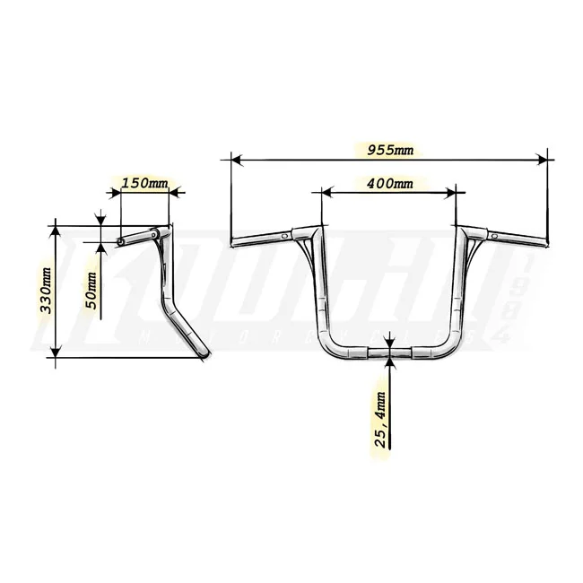 Kodlin Flow-bar bagger handlebar 33cm high. Black