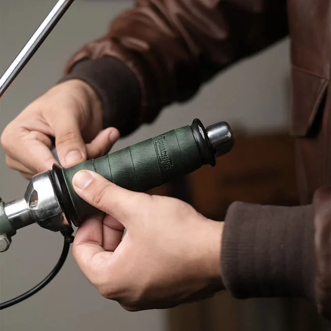 Tripmachine Trip Machine, leather handlebar grip wraps. Forest Green