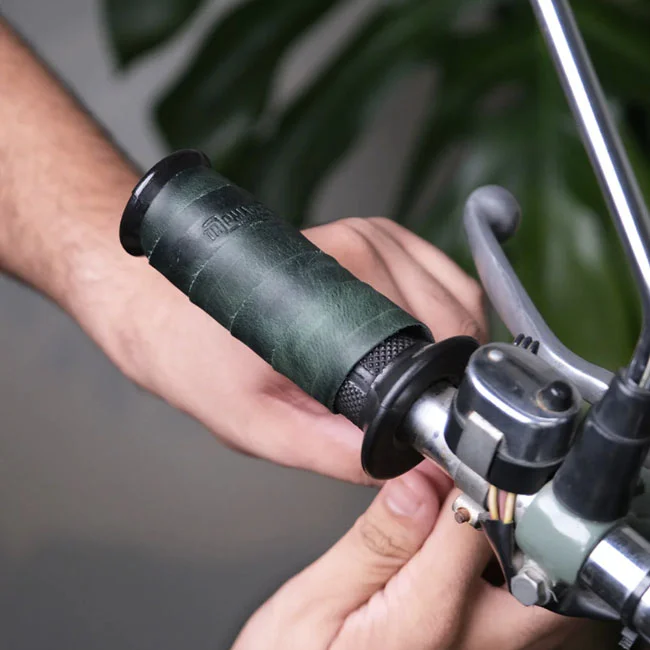 Tripmachine Trip Machine, leather handlebar grip wraps. Forest Green