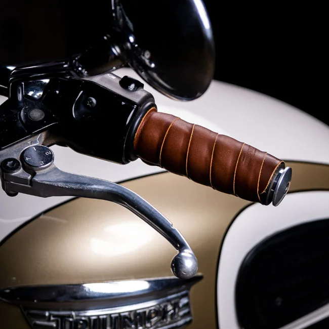 Tripmachine Trip Machine, leather handlebar grip wraps. Dark Tan Cognac