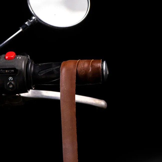 Tripmachine Trip Machine, leather handlebar grip wraps. Dark Tan Cognac