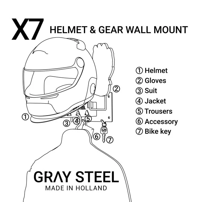 Gray Steel Steel X7 Helmet Gear Wall Mount gun metal